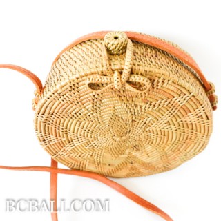 Bali Handbag Rattan Circle Around Motif Flower Hand Woven